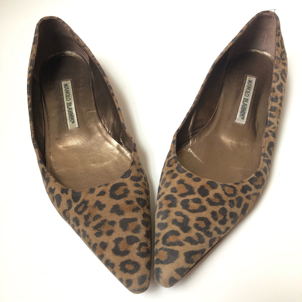 Manolo Blahnik Pointed Animal Print Flat Shoes